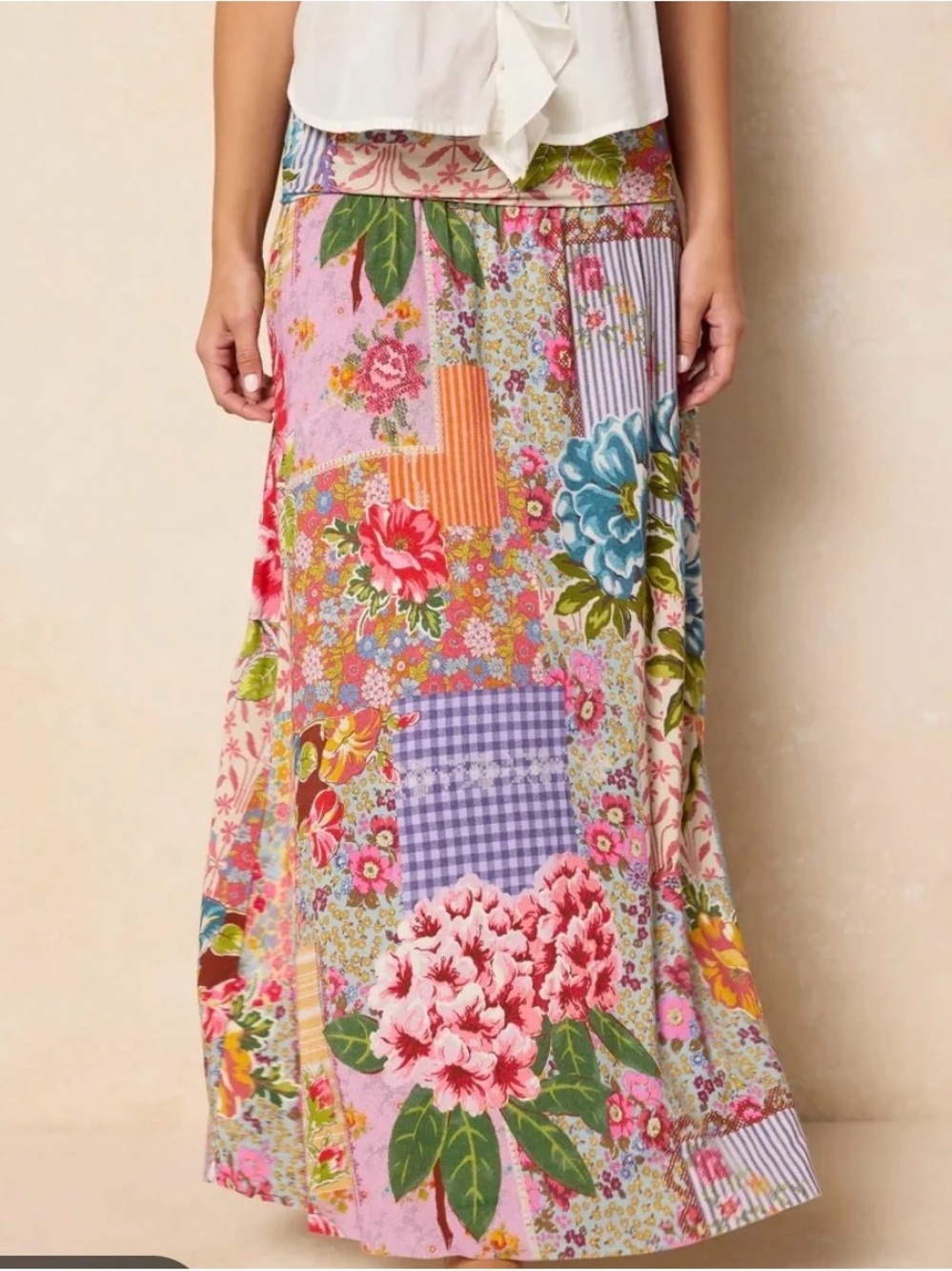 NATURAL LIFE Pink Floral Patchwork Maxi Skirt